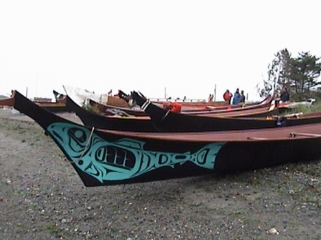 Canoes on beach at Port Townsend 2003. Photo by NW Native Media / Sue Charles